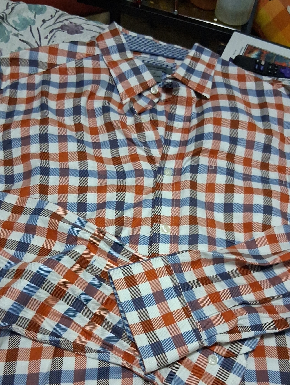 Johnston & Murphy Orange and Blue Check Button-Down Shirt